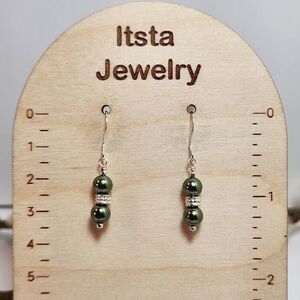 Rich Green Pearl Earrings 6mm Czech Glass Pearls  Sterling Silver Earwires